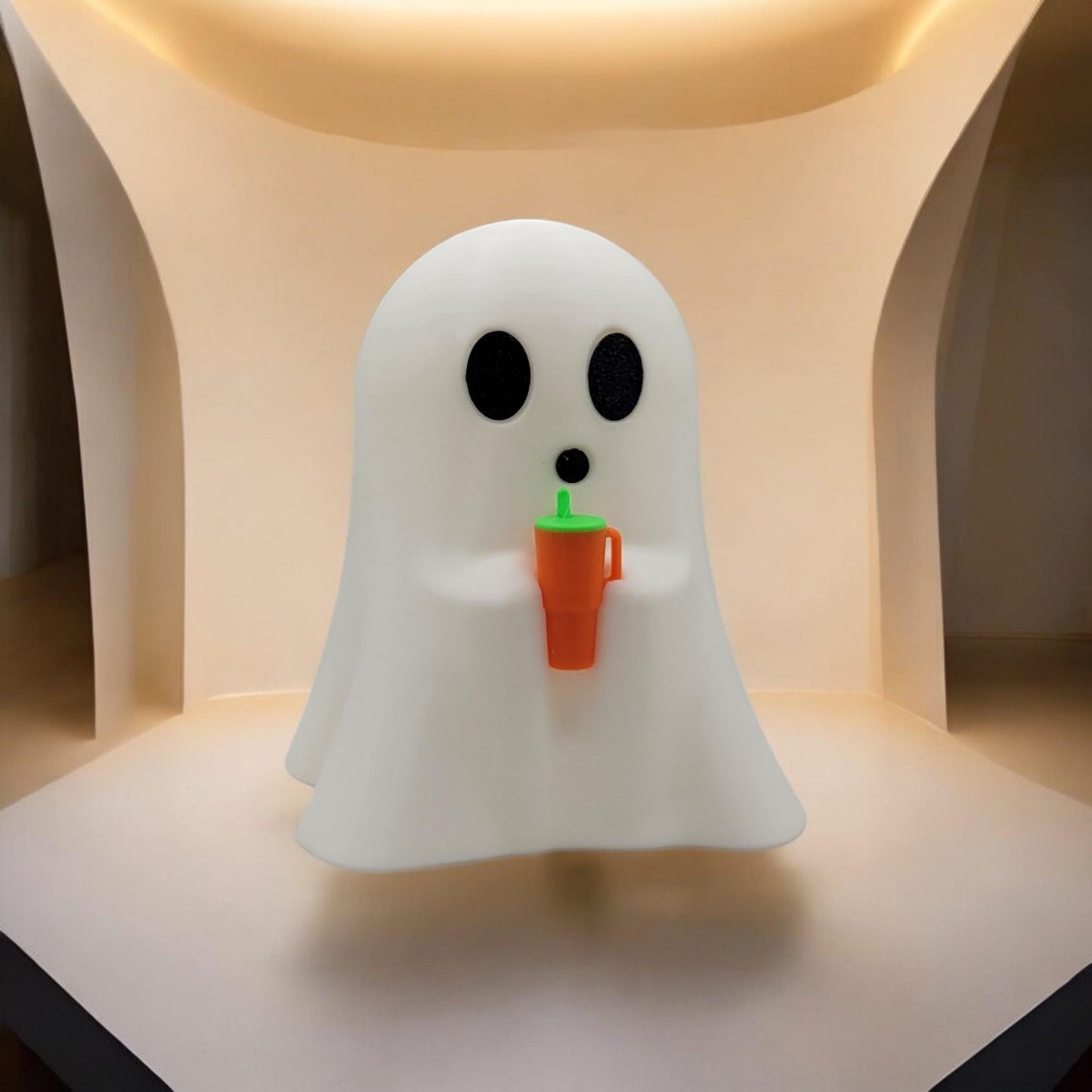 Ghost with Tumbler 3D Printed Model - Halloween Collectible Figurine fan art desk pet image 0