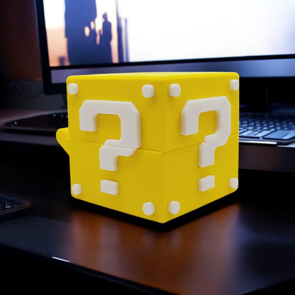 Mario Question Block Container 3D Printed Model - Game Collectible Figurine fan art desk pet image 1