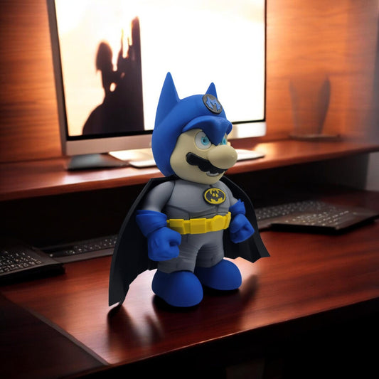 BatMan Mario 3D Printed Model - Super Mario Game Collectible Figurine fan art desk pet image 1