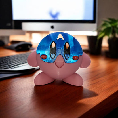 Captain America Kirby 3D Printed Model - Kirby Game Collectible Figurine fan art desk pet image 0