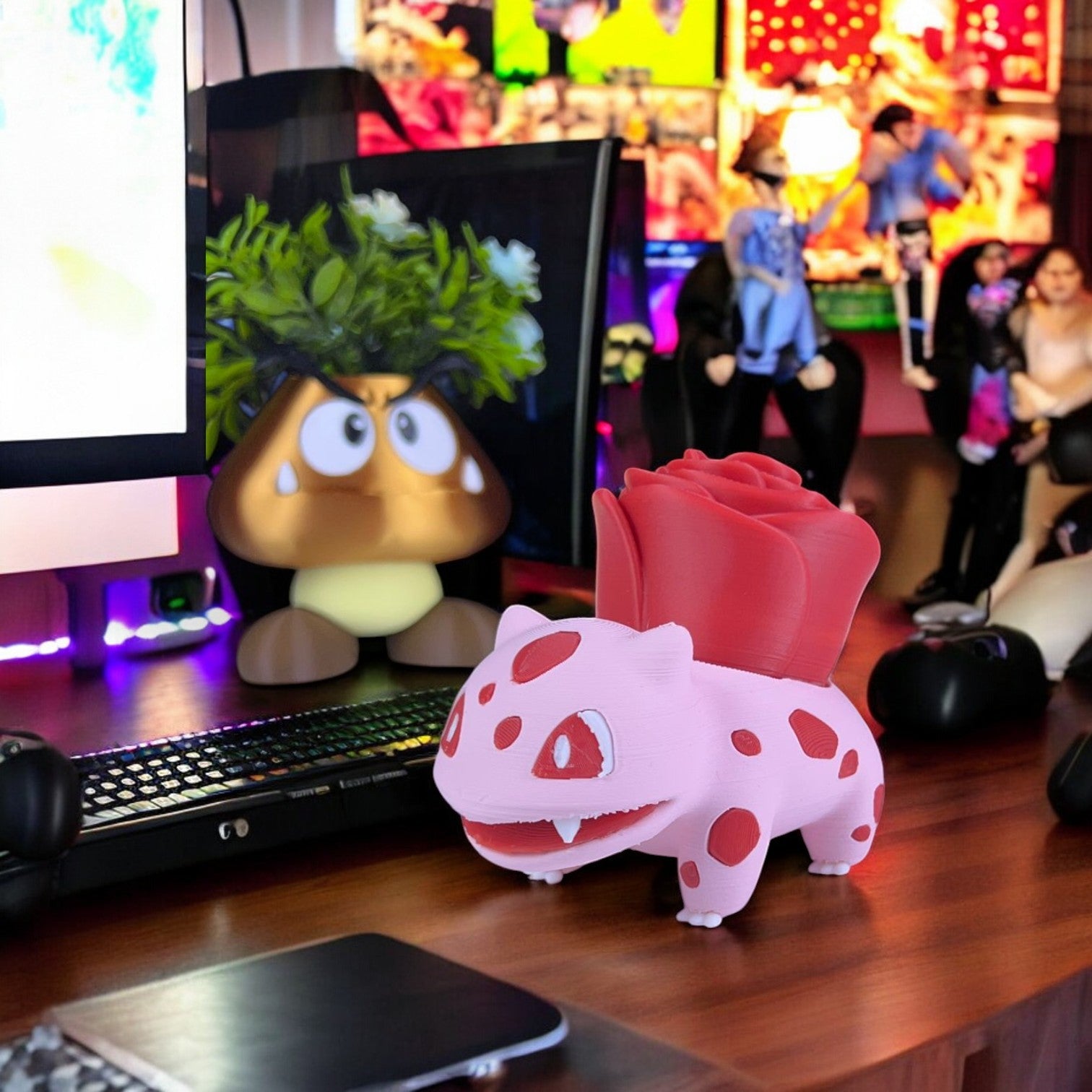 Floral Bulbasaur 3D Printed Model - Pokemon Game Collectible Figurine fan art desk pet image 0