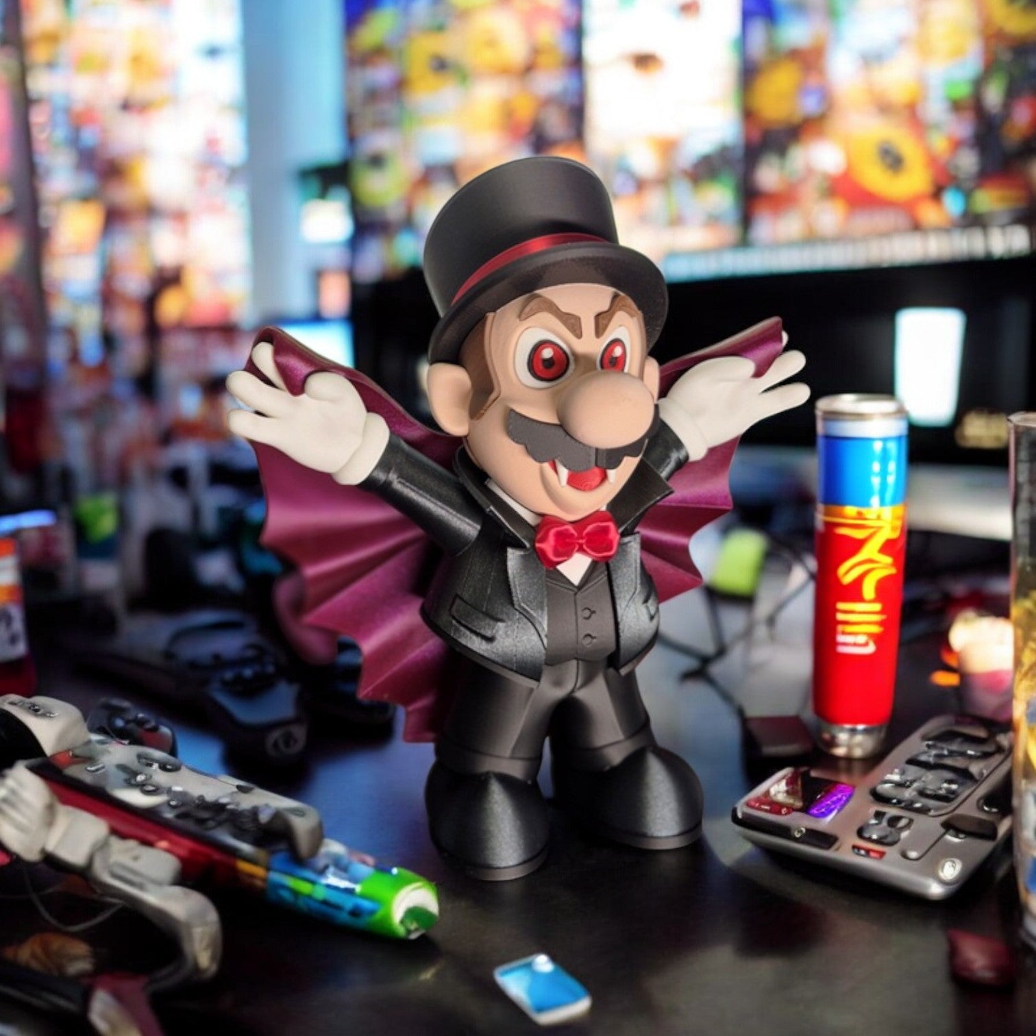 Vampire Mario 3D Print - Super Mario Spooky Figure Desk Collectible image 1