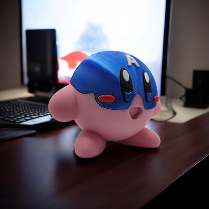 Captain America Kirby 3D Printed Model - Kirby Game Collectible Figurine fan art desk pet image 1