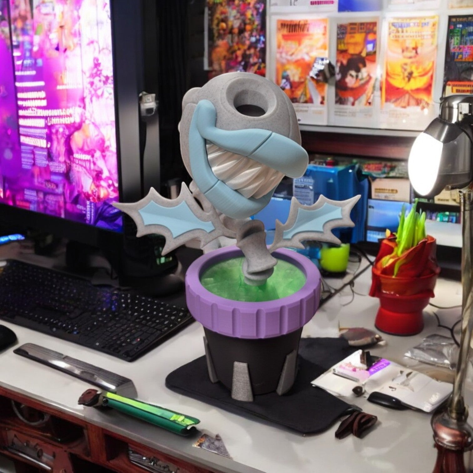 Bone Piranha Plant 3D Print - Super Mario Undead Figure Desk Decor image 0