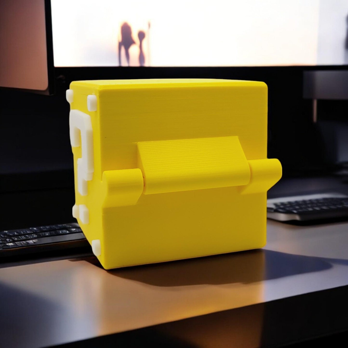 Mario Question Block Container 3D Printed Model - Game Collectible Figurine fan art desk pet image 3