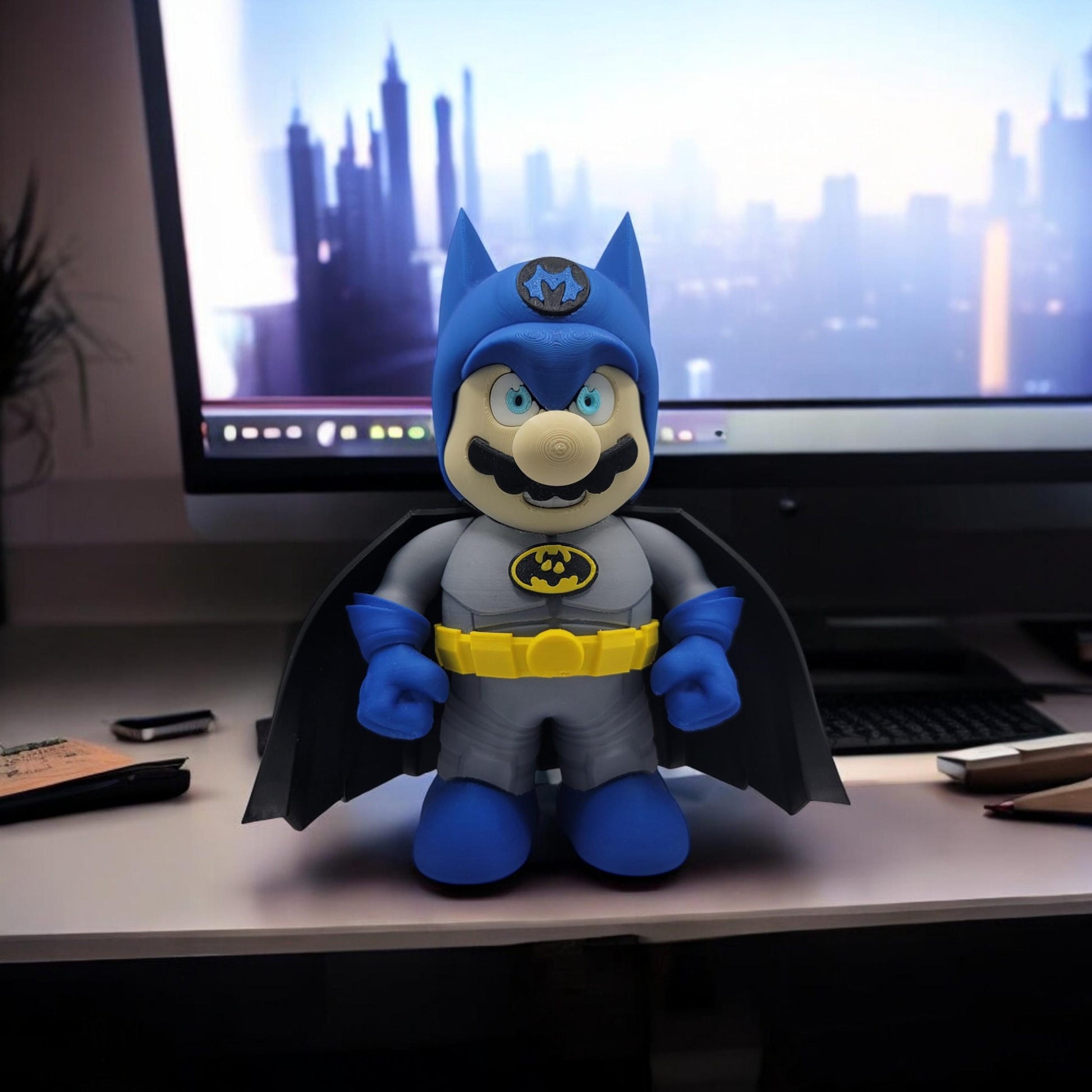 BatMan Mario 3D Printed Model - Super Mario Game Collectible Figurine fan art desk pet image 0