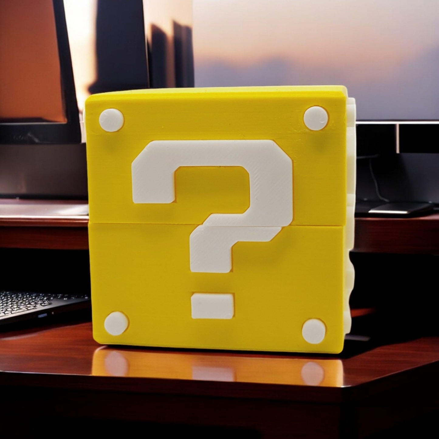 Mario Question Block Container 3D Printed Model - Game Collectible Figurine fan art desk pet image 0