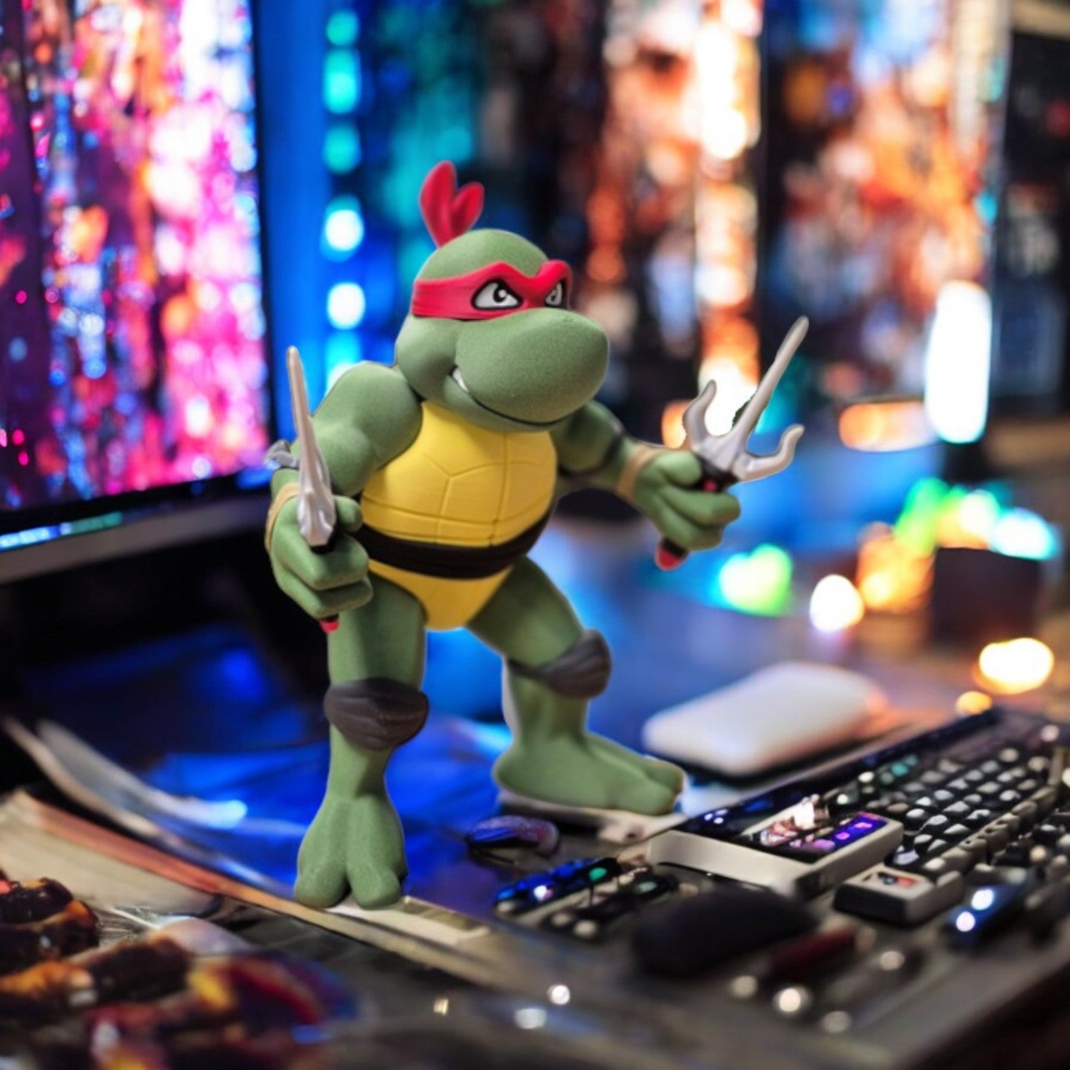 Raphael TMNT 3D Printed Figure - Teenage Mutant Ninja Turtles Fan Art Statue - Collectible Gamer Desk Decor image 0
