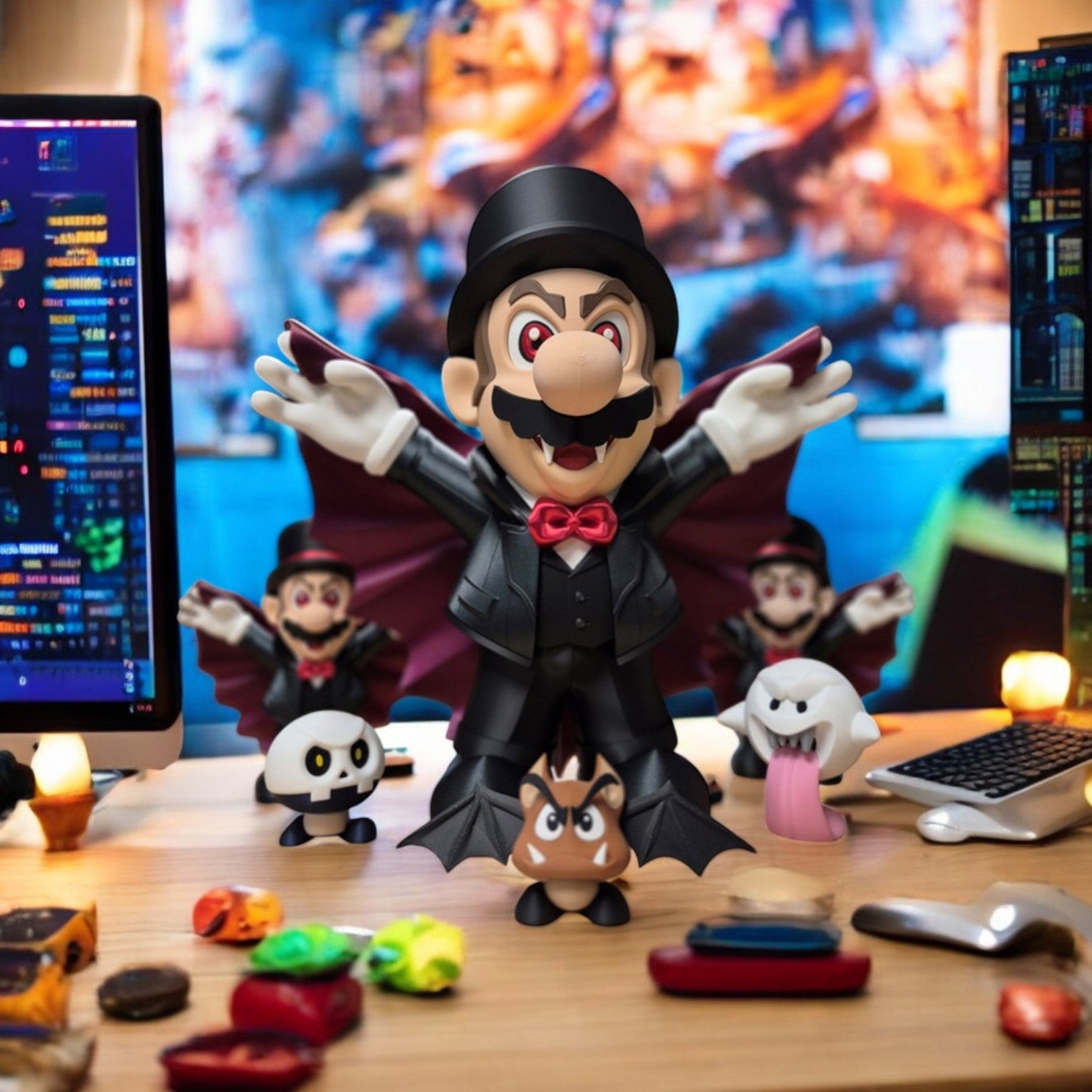 Vampire Mario 3D Print - Super Mario Spooky Figure Desk Collectible image 2
