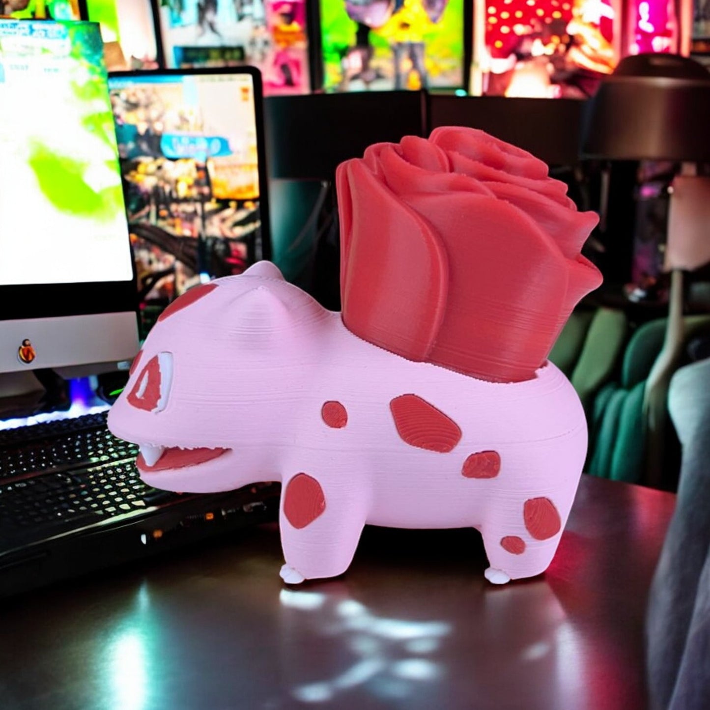 Floral Bulbasaur 3D Printed Model - Pokemon Game Collectible Figurine fan art desk pet image 2